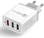 QUALCOMM XE. H72PN. 002 Qualcomm Quick Charger 3.0 USB tablet és telefon gyors töltő hálózati tápegység 220V fast charger - fehér 2db 5V 2.1A, 1db Max: 12V 1.5A (XE.H72PN.002)