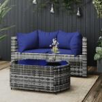 vidaXL Set mobilier de grădină cu perne, 3 piese, gri, poliratan (319855)