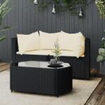 vidaXL Set mobilier de grădină cu perne, 3 piese, negru, poliratan (319743)