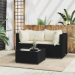 vidaXL Set mobilier de grădină cu perne, 3 piese, negru, poliratan (319731)