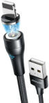  USB töltő- és adatkábel, Lightning, 100 cm, 2100 mA, mágneses, LED-es, gyorstöltés, cipőfűző minta, Joyroom N52, S-1021X1, fekete