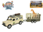 Mikro Trading - Kids Globe Traffic Land Rover Defender 14cm-es fém hátlapi 14cm-es utánfutóval és zsiráffal dobozban