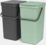 Brabantia Sort & Go Waste Bin 2 x 16 L Dark Grey & Jade Green (214462) - vexio Cos de gunoi