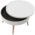 ModernHome Kerek dohányzóasztal tárolóval, fenyőfa lábakkal, 60 cm, fehér