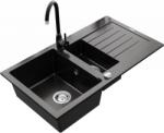 Brado NEXT2 másfél medencés mosogató szett 2 féle választható csapteleppel (Beta, Steel) automata szűrőkosaras leeresztővel, szifonnal fekete színben, beépíthető (BR-6920)