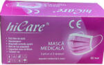 hiCare Doboz 50 db BFE orvosi maszk> 99%, 3 réteg, 3 hajtás, Fémrúd, Róz (3408)