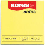 Kores Notite adezive Kores, 75 x 75 mm, 100 file, galben neon (KS879043)