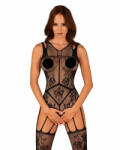 Obsessive - virágmintás nyitott necc overál (fekete) (S-L) (5901688252079) - szexaruhaz