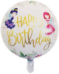  Kör alakú fólia lufi - Happy Birthday tündérekkel