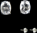  Cercei din Argint 925 cu Cuart Alb - Oval Fatetat - 8x6x15 mm - 1 Pereche