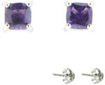  Cercei din Argint 925 cu Ametist - Patrat Fatetat - 6x6x16 mm - 1 Pereche