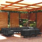 vidaXL Set mobilier grădină cu perne, 13 piese, negru, lemn de pin (3097287)