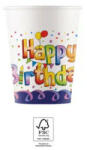 Procos Multicolor Happy Birthday papír pohár 8 db-os 200 ml FSC PNN93502