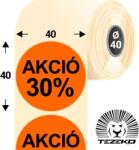 Tezeko 40 mm-es kör, papír címke, fluo narancs színű, Akció 30% felirattal (1000 címke/tekercs) (P0400004000-025) - webmaxx