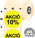 Tezeko 40 mm-es kör, papír címke, fluo citrom színű, Akció 10% felirattal (1000 címke/tekercs) (P0400004000-038)