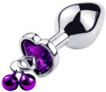 Passion Labs Dop Anal Small Heart Shape cu Clopotei Ring My Bells, Metal, Argintiu/Mov, 7 cm, Passion Labs