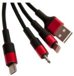  3in1 kábel - Hoco X26 - USB - Lightning / Type-C / MicroUSB fekete/piros kábel 2A, 1m
