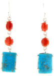  Cercei Turcoaz African cu Coral - 53x13 mm - Argint 925 - 1 Pereche