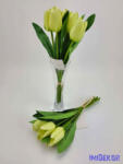  Tulipán 6 szálas selyem csokor 28 cm - Zöldes krém