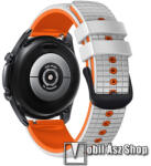  Okosóra szíj - szilikon, rácsos textúra mintás - FEHÉR / NARANCSSÁRGA - 130mm+89mm hosszú, 22mm széles - HUAWEI Watch GT 3 46mm / GT 3 Pro 46mm / Watch 3 46mm / Watch 3 Pro 48mm / SAMSUNG Watch3 45mm 