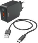 Hama Incarcator de retea Charger Kit, USB Type-C, QC 3.0, 3 A, black (00183230) - vexio