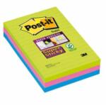Post-it Bloc de notițe Post-it Super Sticky 101 mm x 152 mm XXL, culorile curcubeului, liniat, 3 blocuri a câte 90 de coli