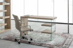  LOMANTE modern üveg íróasztal - tölgy/fehér (BIZ-5732001)