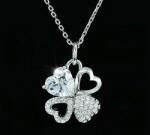  Fehérarannyal bevont lóhere nyaklánc áttetsző ausztriai kristályokkal (0180. ) (XN163)