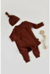 BabyCosy Set 3 piese: bluzita cu maneca lunga, pantaloni lungi si caciulita din bumbac organic si modal - Caramiziu BabyCosy (Marime: 3-6 Luni) (BC-CSYM21501-3)