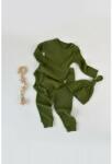 BabyCosy Set 3 piese: body cu maneca lunga, pantaloni lungi si caciulita din bumbac organic si modal - Verde, BabyCosy (Marime: 6-9 luni) (BC-CSYM22512-6)