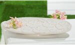  Exkluzív virágokkal díszített bézs színű kerámia tál 37x20cm