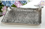  Ezüst színű antik hatású alumínium tál, méhecskével 29cm