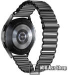  Okosóra szíj - FEKETE - rozsdamentes acél, csatos, állítható hosszúság, üreges kialakítás, légáteresztő, 20mm széles - SAMSUNG Watch4 40mm / 42mm / 44mm / 46mm / Watch5 40mm / 44mm/ Pro / Active2 40mm