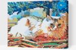  Festés számok szerint - Fa alatt pihenő cica Méret: 30x40cm, Keretezés: Keret nélkül (csak a vászon)