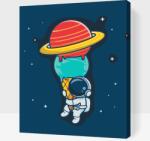  Festés számok szerint - Űrhajós bolygókúppal Méret: 30x40cm, Keretezés: Keret nélkül (csak a vászon)