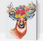  Festés számok szerint - Virágkoszorús szarvas Méret: 30x40cm, Keretezés: Keret nélkül (csak a vászon)