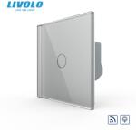 LIVOLO Intrerupator simplu tactil, dimabil, wireless - control din telecomanda RF, cu panou sticla, Generatia Noua Gri (VL-FC1D2R-2G-I)