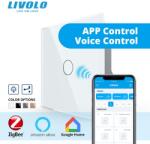 LIVOLO Intrerupator simplu tactil, dimabil adaptiv, cap scara / cap cruce, Protocol Zigbee, cu panou sticla, Generatia Noua Alb (VL-FC1SD1Z-2G-W)