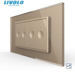 LIVOLO Intrerupator tactil dublu cap scara / cruce + Intrerupator tactil dublu cap scara / cruce, 4M, cu rama sticla Auriu (VL-2FC2S-2AP-P9E)