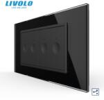 LIVOLO Intrerupator tactil dublu cap scara / cruce + Intrerupator tactil dublu cap scara / cruce, 4M, cu rama sticla Negru (VL-2FC2S-2BP-P9E)