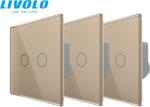 LIVOLO Pachet: 3 intrerupatoare duble, generatia noua, cu panou sticla Auriu (VL-3xFC2-2G-AP)