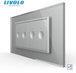 LIVOLO Intrerupator tactil dublu cap scara / cruce + Intrerupator tactil dublu cap scara / cruce, 4M, cu rama sticla Gri (VL-2FC2S-2IP-P9E)