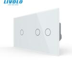 LIVOLO Intrerupator simplu cap / scara + dublu cap / scara, generatia noua, cu panou sticla Alb (VL-FC1S-FC2S-P701/02-4WP)