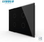 LIVOLO Intrerupator cvadruplu, standard italian, cap scara / cap cruce, cu panou sticla, 3M Negru (VL-FC4S-3G-3B)