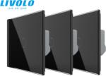 LIVOLO Pachet: 3 intrerupatoare simple cap / scara, generatia noua, cu panou sticla Negru (VL-3xFC1S-2G-BP)