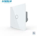 LIVOLO Intrerupator simplu tactil, wireless - control din telecomanda RF, cu panou sticla, Generatia Noua Alb (VL-FC1R-2G-W)