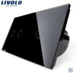 LIVOLO Intrerupator dublu+simplu wireless RF, generatia noua Negru (VL-C702R/VL-C701R-12)
