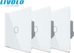 LIVOLO Pachet: 3 intrerupatoare simple cap / scara, generatia noua, cu panou sticla Alb (VL-3xFC1S-2G-WP)