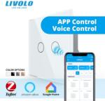 LIVOLO Intrerupator dublu tactil, contact uscat, Protocol Zigbee, cu panou sticla, Generatia Noua Alb (VL-FC2HNZ-2G-W)