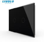 LIVOLO Intrerupator dublu, standard italian, cu panou sticla, 3M Negru (VL-FC2-3G-3B)